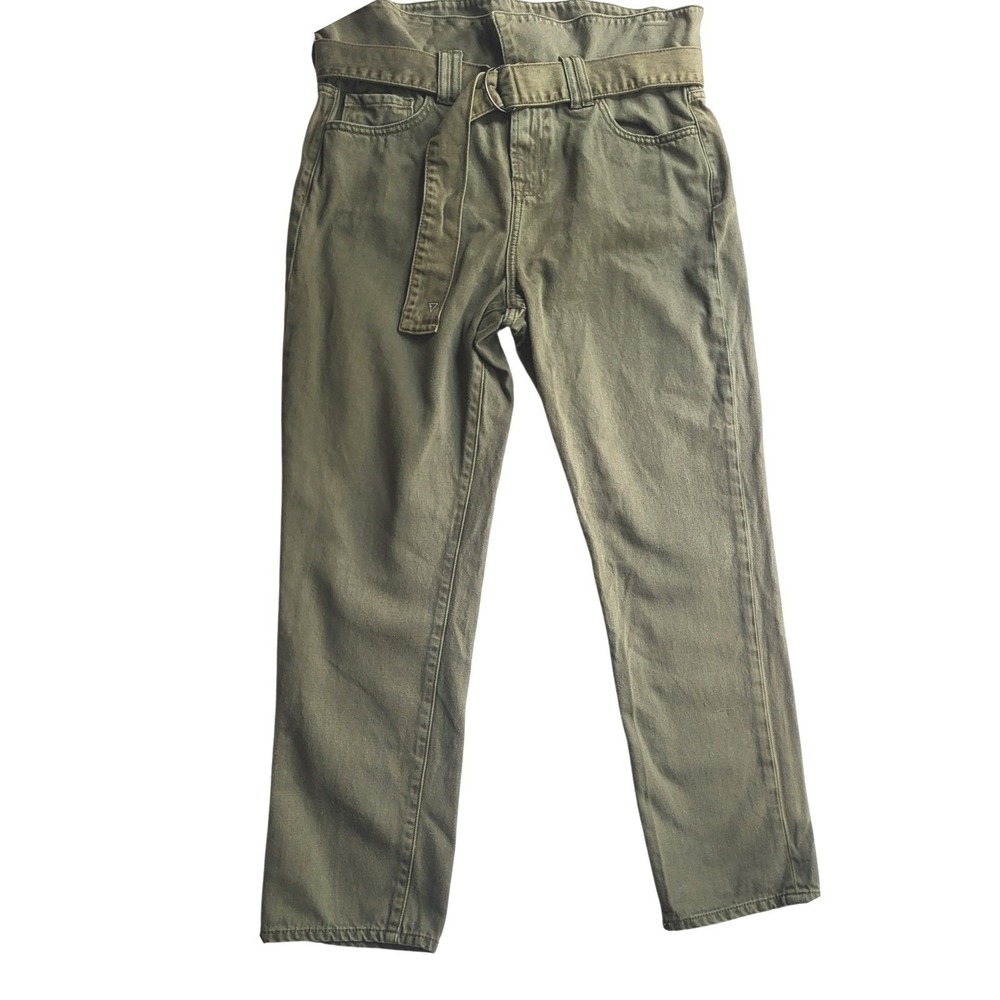 Hidden Jeans Olive Green High Waist Belted Paper Bag Waist Pants Size 28
